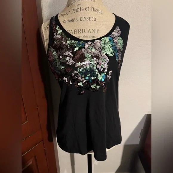 Express Small Black Green Silver Sequin Tank Top - Picture 13 of 14